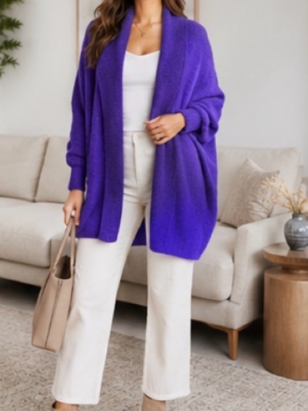 NWT BABY ALPACA CARDIGAN PURPLE OPEN FRONT SHAWL COLLAR Made in Peru S/M LUXARY - Picture 2 of 15